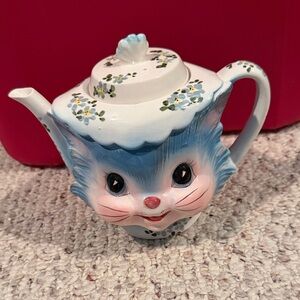 Lefton Miss Priss Cat Teapot - Whimsical Cat Teapot with Floral Design